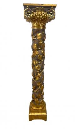  Italian Workshop EXCEPTIONAL ANTIQUE ITALIAN CARVED GILT WOOD GRAPEVINES BIRDS PEDESTAL COLUMNS - 4466222