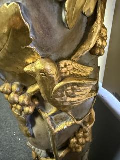  Italian Workshop EXCEPTIONAL ANTIQUE ITALIAN CARVED GILT WOOD GRAPEVINES BIRDS PEDESTAL COLUMNS - 4466241