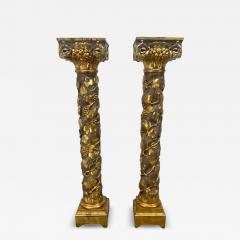  Italian Workshop EXCEPTIONAL ANTIQUE ITALIAN CARVED GILT WOOD GRAPEVINES BIRDS PEDESTAL COLUMNS - 4468918