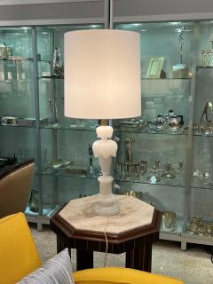  Italian Workshop Hollywood Regency Pair of Alabaster Lotus Shaped Table Lamps - 2865336