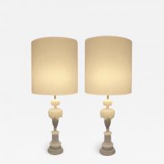  Italian Workshop Hollywood Regency Pair of Alabaster Lotus Shaped Table Lamps - 2870402