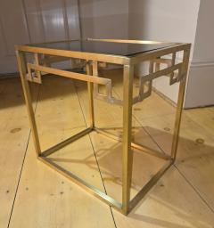  Italian Workshop Italian 1970s Nest of Three Brass Greek Key Side Tables Beveled Mirror Tops - 4432981