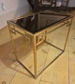  Italian Workshop Italian 1970s Nest of Three Brass Greek Key Side Tables Beveled Mirror Tops - 4432986