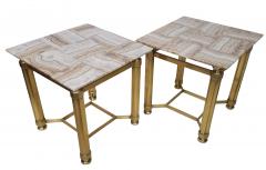  Italian Workshop Pair of Italian Solid Brass Side Tables with Onyx Tops 1970s - 4472521