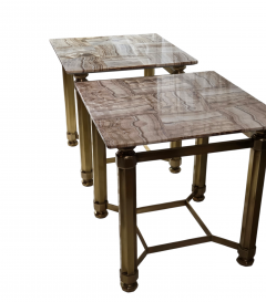  Italian Workshop Pair of Italian Solid Brass Side Tables with Onyx Tops 1970s - 4472530