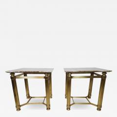  Italian Workshop Pair of Italian Solid Brass Side Tables with Onyx Tops 1970s - 4475225
