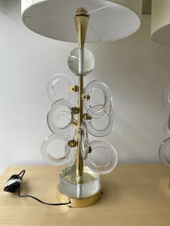  Italian workshop Contemporary Pair of Brass Murano Glass Sputnik Ring Lamps Italy - 2350500