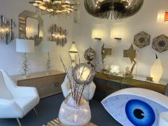  Italian workshop Contemporary Pair of Brass Murano Glass Sputnik Ring Lamps Italy - 2350502