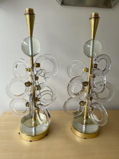  Italian workshop Contemporary Pair of Brass Murano Glass Sputnik Ring Lamps Italy - 2350503