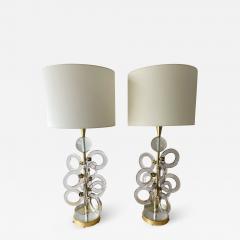  Italian workshop Contemporary Pair of Brass Murano Glass Sputnik Ring Lamps Italy - 2352588