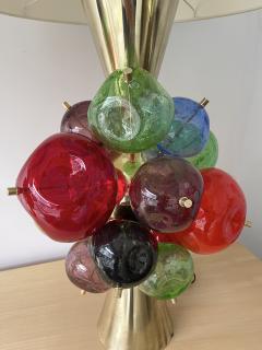  Italian workshop Contemporary Pair of Brass Murano Glass Sputnik Tutti Frutti Lamps Italy - 2350324