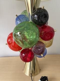  Italian workshop Contemporary Pair of Brass Murano Glass Sputnik Tutti Frutti Lamps Italy - 2350328