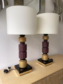  Italian workshop Contemporary Pair of Brass Murano Glass Totem Lamps Italy - 2347855