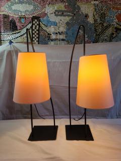  Italiana Luce Pair of Italiana Luce Black Rod Table Lamps Italy 1980s - 3274151