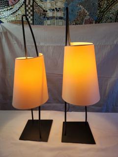  Italiana Luce Pair of Italiana Luce Black Rod Table Lamps Italy 1980s - 3274154