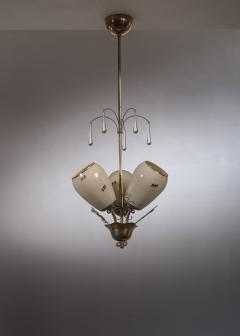  Itsu Brass 3 armed chandelier with opaline shades - 3738228