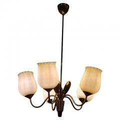  Itsu Mid Century Finnish Ceiling Lamp in Brass and Glass Attr Itsu 1950s - 3932775