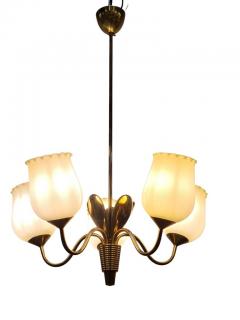  Itsu Mid Century Finnish Ceiling Lamp in Brass and Glass Attr Itsu 1950s - 3932780