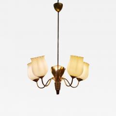  Itsu Mid Century Finnish Ceiling Lamp in Brass and Glass Attr Itsu 1950s - 3935566