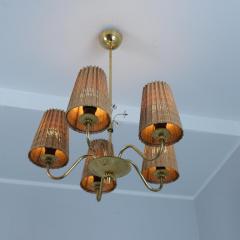  Itsu Mid Century Itsu Ceiling Lamp Model ER 5203 5 in Brass Rattan Finland 1950s - 4334573