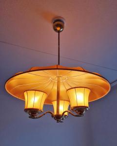  Itsu Mid Century Itsu Ceiling Pendant Model ER 62 3 in Brass Fabric Finland 1950s - 3932716