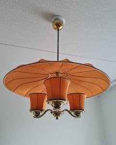  Itsu Mid Century Itsu Ceiling Pendant Model ER 62 3 in Brass Fabric Finland 1950s - 3932721