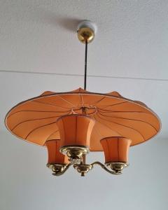  Itsu Mid Century Itsu Ceiling Pendant Model ER 62 3 in Brass Fabric Finland 1950s - 3932722