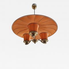  Itsu Mid Century Itsu Ceiling Pendant Model ER 62 3 in Brass Fabric Finland 1950s - 3935560