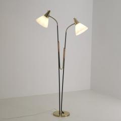  Itsu Mid Century Modern Floor Lamp Model EN 31 Brass Leather Glass Itsu 1950s - 4810919