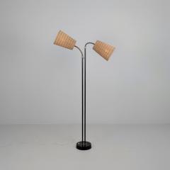  Itsu Mid Century Modern Floor Lamp in Black Brass Rattan Finland 1960s - 4482609