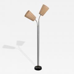  Itsu Mid Century Modern Floor Lamp in Black Brass Rattan Finland 1960s - 4490904