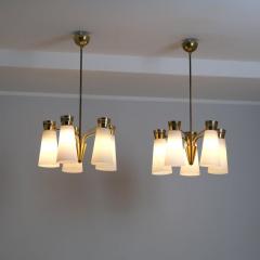  Itsu Pair of Mid Century Itsu Ceiling Lamps ER 103 5 Brass Opaline Finland 1950s - 4525114
