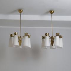  Itsu Pair of Mid Century Itsu Ceiling Lamps ER 103 5 Brass Opaline Finland 1950s - 4525115