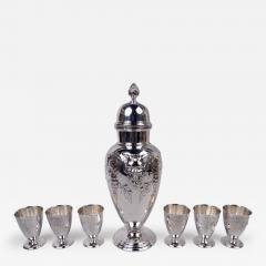  J E Caldwell Co Jewelry Caldwell Silver American Sterling Silver Grapevine Cocktail Set with Shaker 6 Cups - 4355140