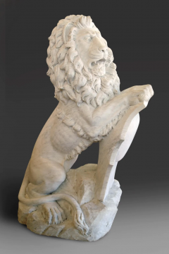  J Gott AN IMPRESSIVE PAIR OF ENGLISH CARVED MARBLE LIONS AFTER JOSEF GOTT - 3564904