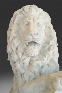  J Gott AN IMPRESSIVE PAIR OF ENGLISH CARVED MARBLE LIONS AFTER JOSEF GOTT - 3564984