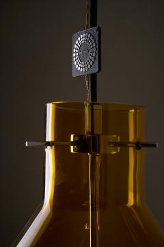  J T Kalmar Kalmar Lighting Amber Glass and Leather Pendant Lamp 1970s - 4499247