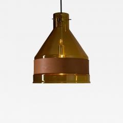  J T Kalmar Kalmar Lighting Amber Glass and Leather Pendant Lamp 1970s - 4503951