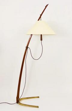  J T Kalmar Kalmar Lighting J T Kalmar 2x Dornstab Adjustable Floor Lamp Brass Walnut Austria 1950s - 4057669