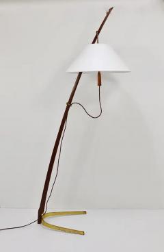  J T Kalmar Kalmar Lighting J T Kalmar 2x Dornstab Adjustable Floor Lamp Brass Walnut Austria 1950s - 4066562