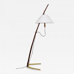  J T Kalmar Kalmar Lighting J T Kalmar 2x Dornstab Adjustable Floor Lamp Brass Walnut Austria 1950s - 4069498