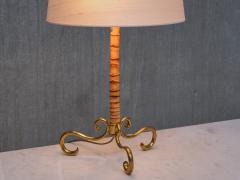  J T Kalmar Kalmar Lighting J T Kalmar Brass and Bamboo Table Lamp with Silk Shade Austria 1950s - 4468953