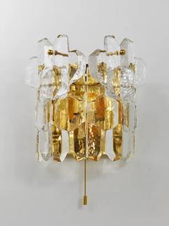  J T Kalmar Kalmar Lighting J T Kalmar Large Palazzo Midcentury Gilt Brass 6 Crystal Icicle Glass Scone - 4054929
