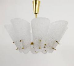  J T Kalmar Kalmar Lighting J T Kalmar Midcentury Brass Chandelier White Textured Glass 1950s - 4042048