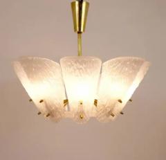  J T Kalmar Kalmar Lighting J T Kalmar Midcentury Brass Chandelier White Textured Glass 1950s - 4042074