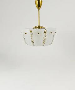  J T Kalmar Kalmar Lighting J T Kalmar Petite Curved Basket Chandelier Brass Glass Austria 1950s - 4067722
