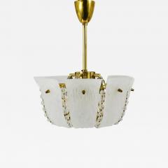  J T Kalmar Kalmar Lighting J T Kalmar Petite Curved Basket Chandelier Brass Glass Austria 1950s - 4069878