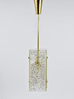  J T Kalmar Kalmar Lighting J T Kalmar Rectangular Textured Glass Brass Chandelier Pendant Lamp 1950s - 4214739