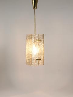  J T Kalmar Kalmar Lighting J T Kalmar Rectangular Textured Glass Brass Chandelier Pendant Lamp 1950s - 4214741