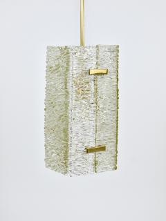  J T Kalmar Kalmar Lighting J T Kalmar Rectangular Textured Glass Brass Chandelier Pendant Lamp 1950s - 4214742